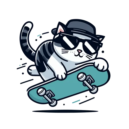 Cat Ride Skateboard  Illustration