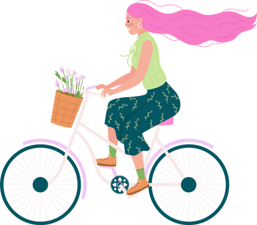 Kaukasische Frau Fahrrad fahren  Illustration