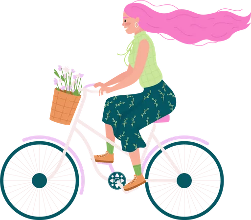 Kaukasische Frau Fahrrad fahren  Illustration