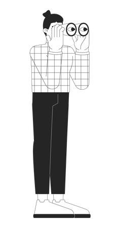 Kaukasischer Mann schaut durch ein Fernglas  Illustration