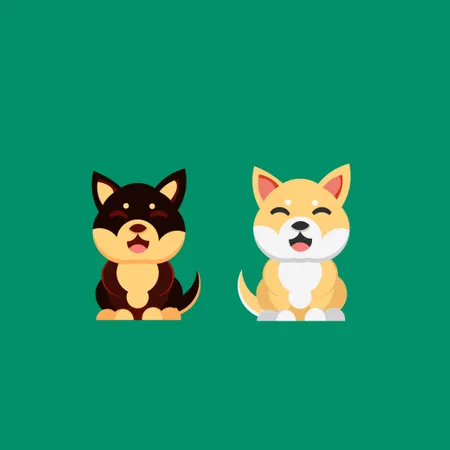 Cane kawaii di razza Shiba Inu in stile cartone animato  Illustration