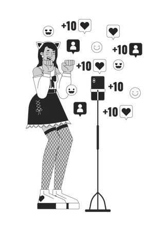 Kawaii female cosplayer in front of phone camera  Illustration