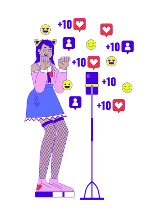 Kawaii female cosplayer in front of phone camera  Illustration