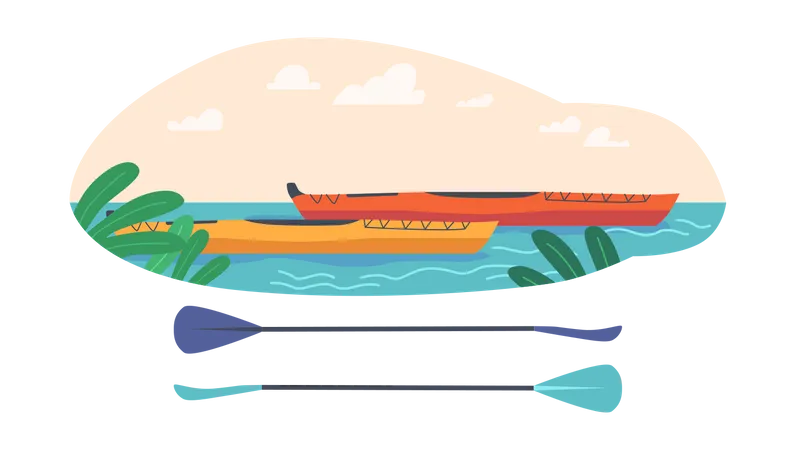 Kayak boats in the river  Illustration