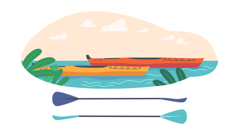 Kayak boats in the river  Illustration