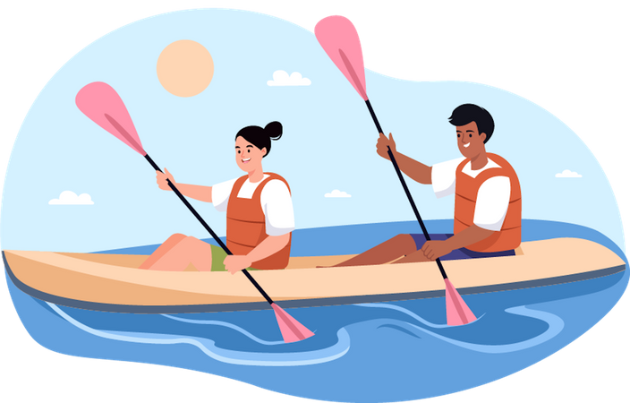 Travail d'équipe en kayak  Illustration