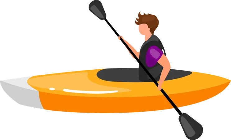 Kayaking Flat Vector Illustration Extreme Sports Experience Active Lifestyle Summer Vacation Outdoor Fun Activities Sportsman In Canoe Boat Isolated Cartoon Character On White Background Illustration
