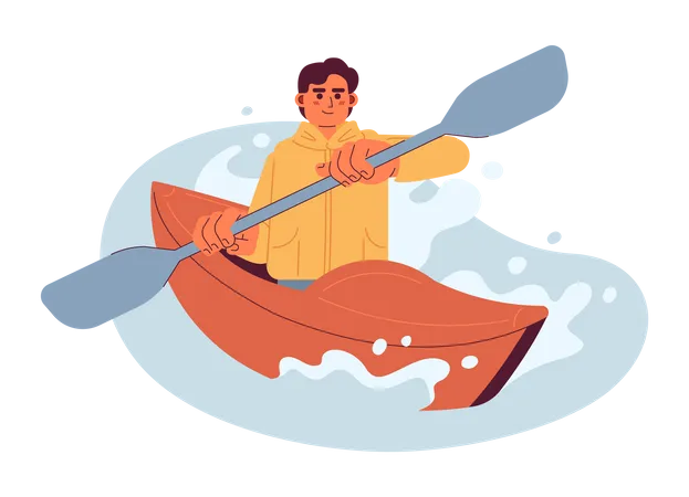 Kayaking Competition Conceptual Hero Image Sea Kayaker 2 D Cartoon Character On White Background Leisure Activity Water Rafting Isolated Concept Illustration Vector Art For Web Design Ui Illustration