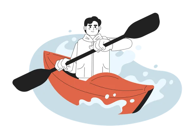 Kayaking Competition Concept Hero Image Sea Kayaker 2 D Cartoon Outline Character On White Background Leisure Activity Rafting Isolated Black And White Illustration Vector Art For Web Design Ui Illustration