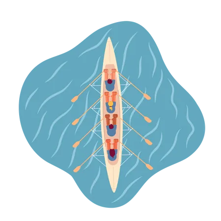 Kayaking Team Sport Flat Concept Vector Spot Illustration Top View Of Four Oarsmen On Sea Championship 2 D Cartoon Characters On White For Web UI Design Isolated Editable Creative Hero Image Illustration