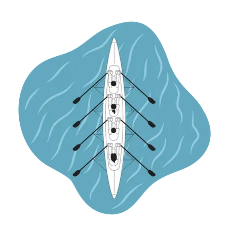 Kayaking Team Sport Monochrome Concept Vector Spot Illustration Top View Of Four Oarsmen On Sea Championship 2 D Flat Bw Cartoon Characters For Web UI Design Isolated Editable Hand Drawn Hero Image 일러스트레이션