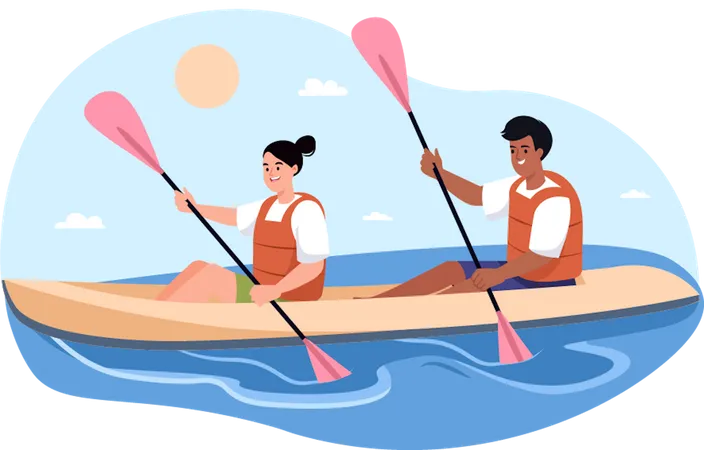 Kayaking Teamwork  Illustration