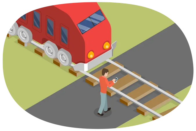 3 D Isometric Flat Vector Conceptual Illustration Of Railroad Safety Rules Keep Back From Platform Edge Illustration
