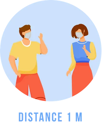 Keep Distance 1 Meter Flat Detailed Icon Self Protection From Disease Social Distancing Quarantine For Virus Spread Sticker Clipart With 2 D Characters Isolated Complex Cartoon Illustration Illustration