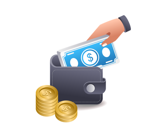 Keep money in wallet  Illustration