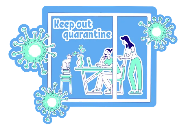 Keep Out Quarantine Thin Line Concept Vector Illustration Couple At Home Man And Woman With Laptop Family Relax Time Quarantine 2 D Cartoon Characters For Web Design Self Isolation Creative Idea Illustration