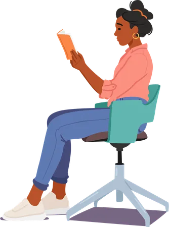 Proper Reading Pose On The Chair Black Female Character Seated Comfortably Spine Straight Hands Gently Cradling A Book Eyes Immersed In The Pages Cartoon People Vector Illustration イラスト