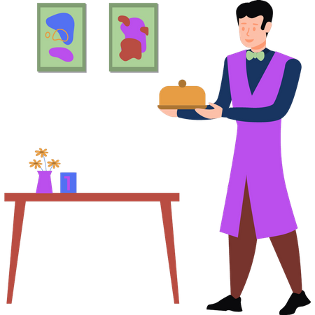 Kellner serviert Gericht  Illustration