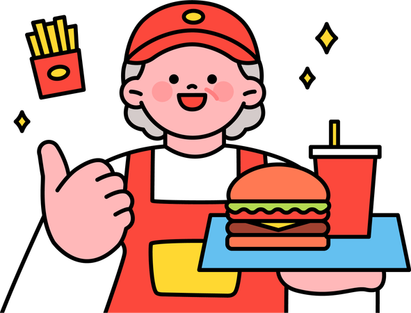 Kellner serviert Fastfood  Illustration