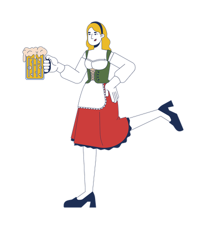 Kellnerin in traditioneller Kleidung trägt Bierkrug  Illustration