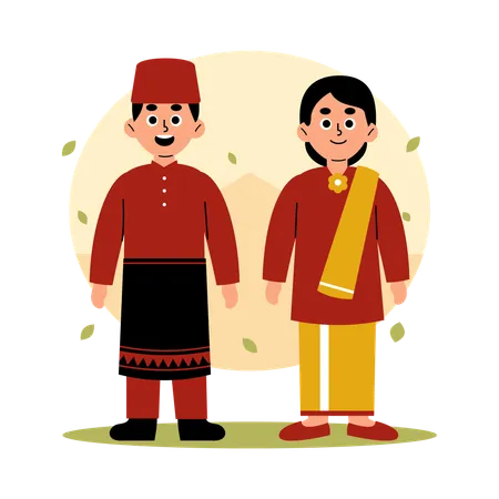 Illustration Of A Man And Woman Dressed In Traditional Kepulauan Riau Clothing Showcasing The Rich Cultural Heritage Of Indonesia Riau Islands Illustration