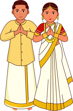 Novios de Kerala saludando a Namaste  Ilustración
