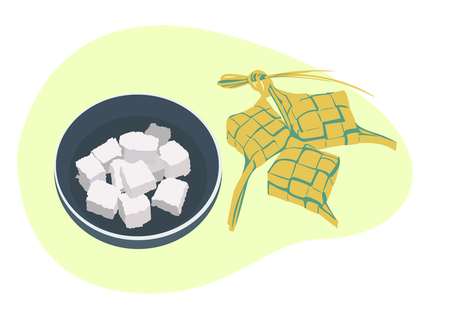 Ketupat, comida indonesia  Ilustración