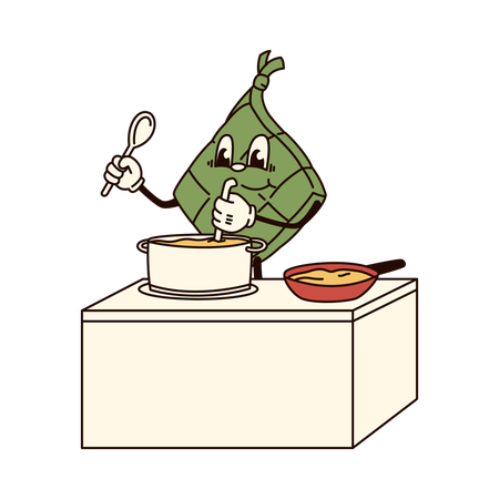 Ketupat, Essen kochen  Illustration