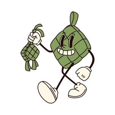 Ketupat walking with Ketupat  Illustration