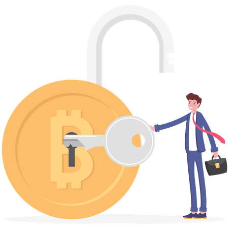 Key opens a bitcoin lock  Illustration