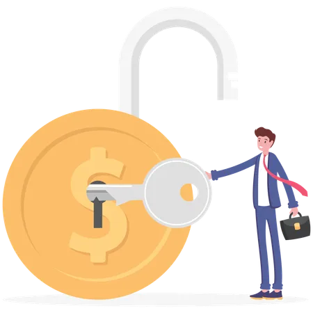 The Key Opens The Dollar Lock Concept Of Key Success Unlock Vector Image Illustration Illustration