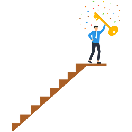 Key to business success, stairway to find secret key or achieve career target concept  Illustration