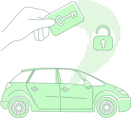 Keyless lock security in car using NFC  イラスト