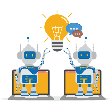 KI Roboter Kooperation Laptop  Illustration