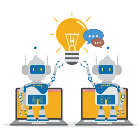 KI Roboter Kooperation Laptop  Illustration