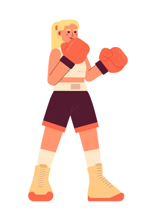 Kickboxing Young Woman Semi Flat Colorful Vector Character Blonde Caucasian Girl Wearing Boxing Gloves Editable Full Body Person On White Simple Cartoon Spot Illustration For Web Graphic Design Illustration