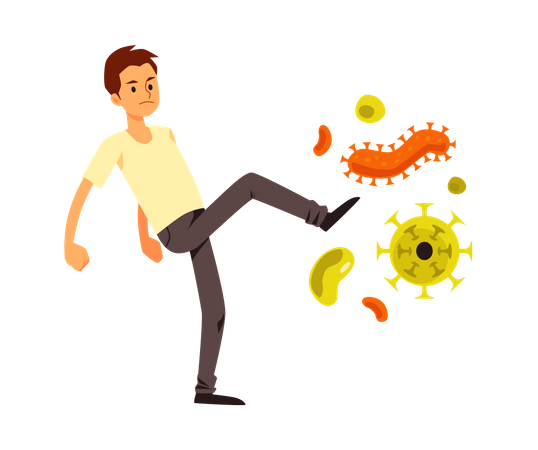 Kicking Coronavirus Away  Illustration