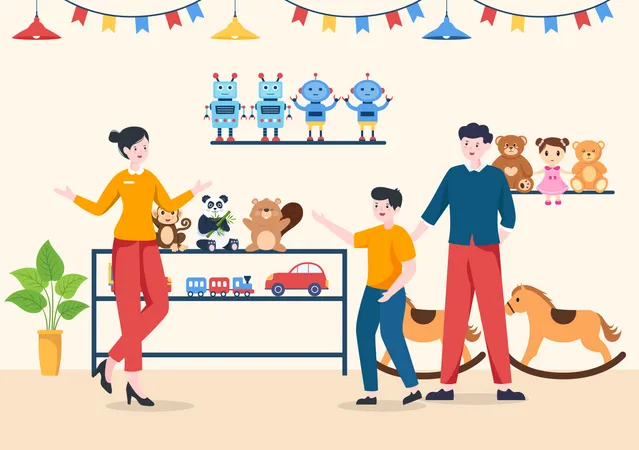 Kid And Father In Kids Shop  Illustration