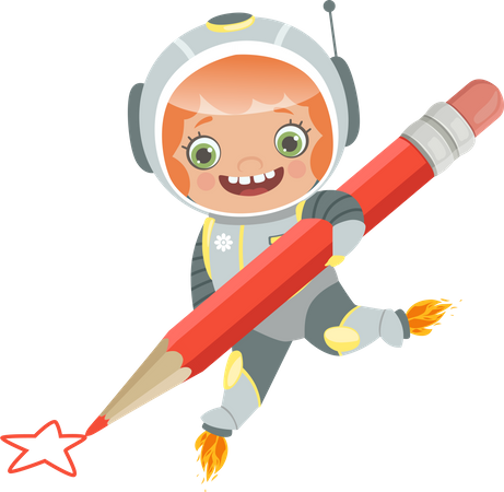 Kid Astronaut holding pen  Illustration
