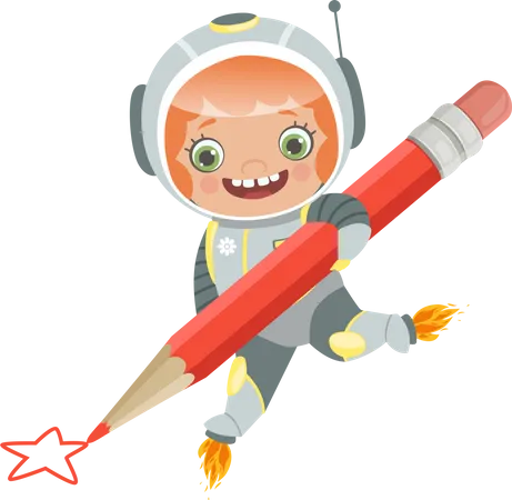 Kid Astronaut holding pen  Illustration