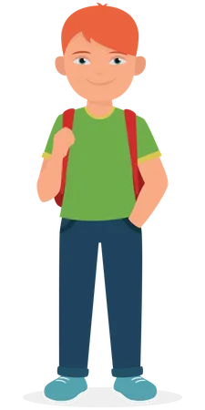Kid boy carrying backpack  Illustration