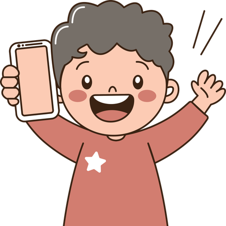 Kid Boy Character Holding phone  Illustration