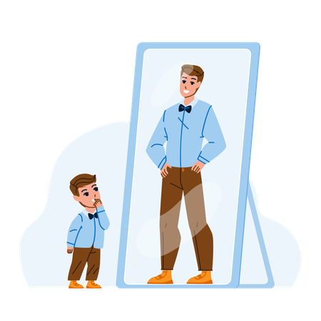 Kid Boy Dreaming to Be an Adult Man In Mirror  Illustration
