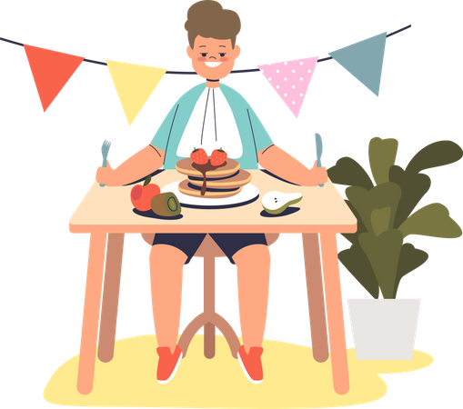 Kid boy eating pancakes  Illustration