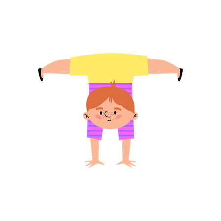 Kid boy gymnast standing on hands  Illustration