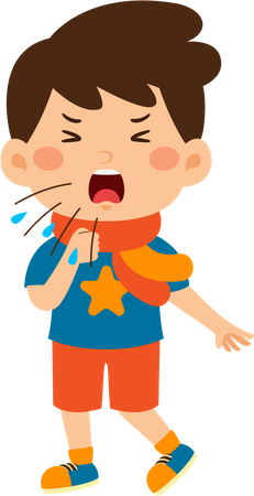 Kid boy having cough  Illustration