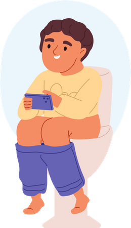 Kid boy sitting on toilet  Illustration