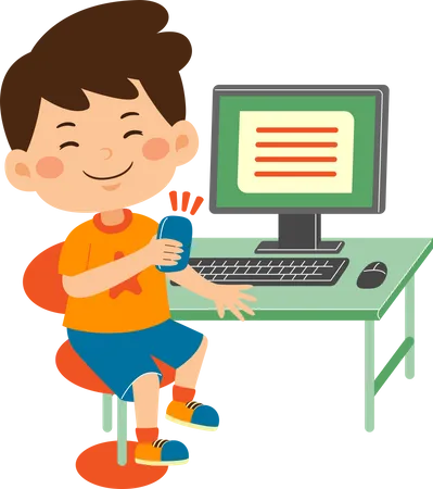 Kid boy use computer  Illustration
