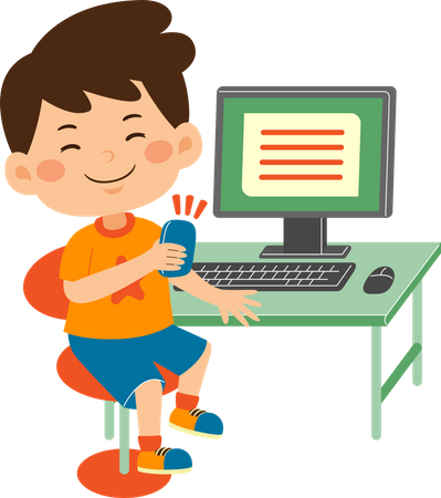 Kid boy use computer  Illustration