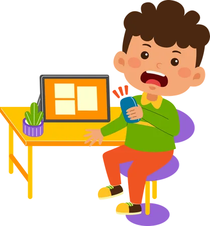 Kid boy use graphic tablet  Illustration